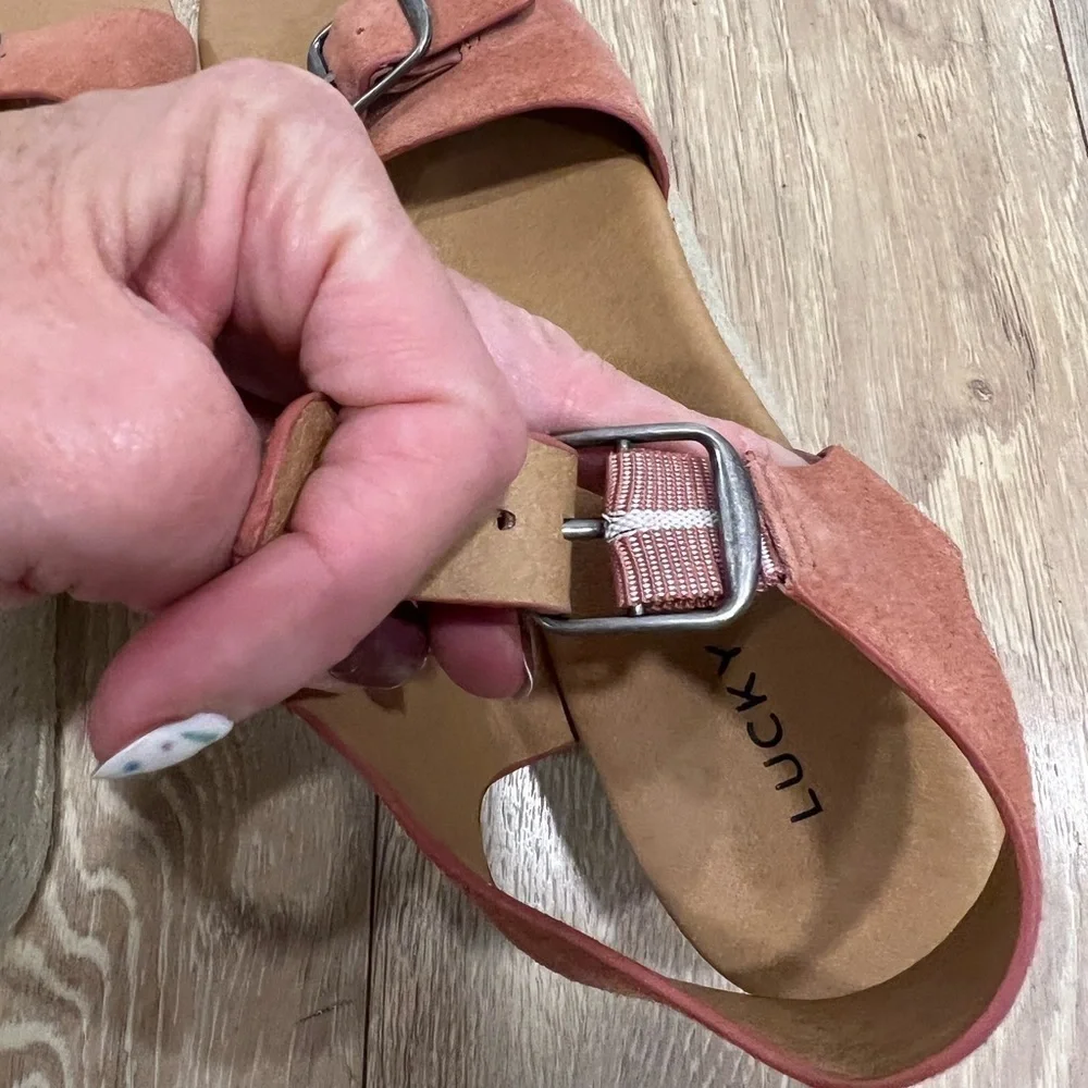 LUCKY BRAND NWOB NAVEAH Suede ankle strap wedge espadrille in canyon rose